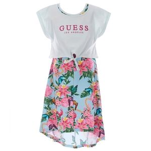 Guess Big Girls 7-16  Green Floral Butterfly  Combo Stretch Jersey Dress